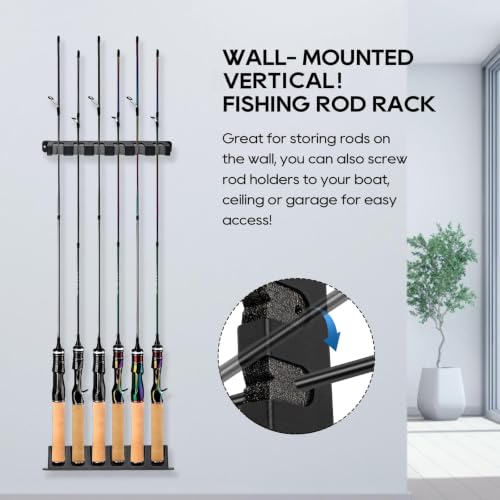 Axlksia Fishing Rod Holder Wall Mount, 1 Pair Fishing Pole Holders for Garage, Boats, 6 Fishing Rod Storage Racks (Vertical Grey) - color: Vertical Grey