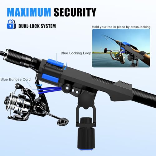 VEXPLO Track Mount Kayak Rod Holder, Fishing Pole Holder for Boat 2 Pack | Secure Dual T-bolt Kayak Fishing Rod Holder with Bungee Cords for Kayak & Canoe,Versatile Rail /Deck Top/Side Mount Options
