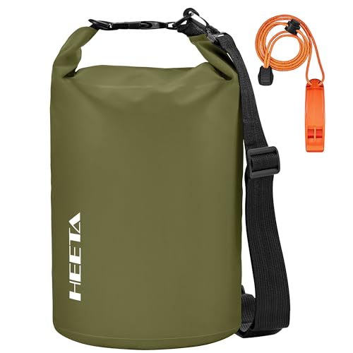 HEETA Waterproof Dry Bag for Women Men, 5L/10L/20L/30L/40L Roll Top Lightweight Dry Storage Bag Backpack with Emergency Whistle for Travel, Kayaking, Boating, Camping, Beach, Cruise Ship Essentials - color: Dark Green, size: 10L