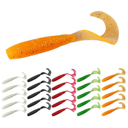 Eupheng Twist Tail Swimbait Fishing Lure, 2.3in/2.7in/4in/5.5in 100PCS Grub Saltwater Fishing Soft Bait Trailer for Bass Crappie Fishing - size: 4in(10cm)-25PCS
