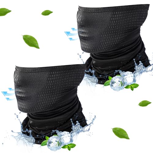 Geyoga 2/4 Pack Cooling Neck Gaiter Summer Breathable Balaclava Face Mask with Mesh Holes UV Protection Sun Scarf Men Women - color: Black