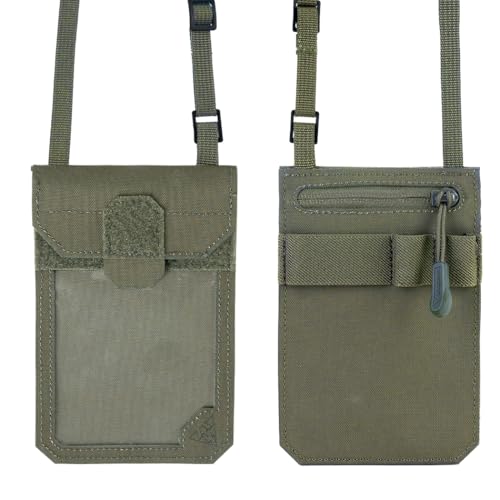 IDOGEAR Tactical ID Card Holder Visual Surface EDC Pouch with Zipper Pocket Badge Holders Credit Card Organizer Holster Neck Lanyard Hanging Hook and Loop Closure Pouches - color: Ranger Green