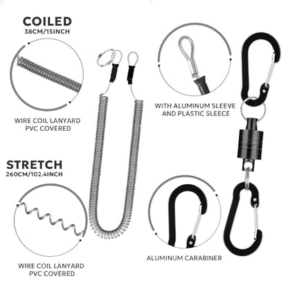 Magnetic Net Release Fly Fishing Net Retractor Magnetic Keychain, for Fly Fishing with Retractable Coiled Lanyard Carabiner - color: Red Aluminum