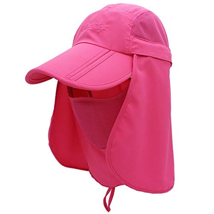 Surblue Neck Face Flap Outdoor Cap UV Protection Sun Hats Fishing Hat Quick-Drying UPF50+ - color: Rosered, size: Medium