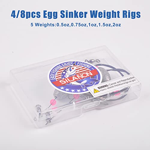 SILANON Flounder Grouper Rig Saltwater, Carolina Rig Catfish Rig Saltwater Bottom Surf Fishing Rig Steel Wire Leader with Egg Sinker Weight Swivel Snap for Catfish Grouper Drum Redfish - size: 1oz-4pcs
