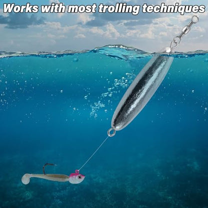 Dr.Fish 10 Pack in-line Trolling Sinkers with Swivel Torpedo Weight Lead Fishing Sinkers Double Ring Saltwater Freshwater Salmon Walleye Trolling - size: 3/8oz-10 Pack