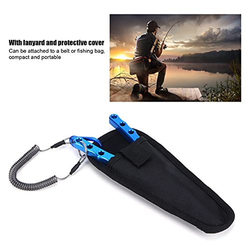 Fishing Pliers Saltwater, Split Pliers Hook Remover, with Safety Lock, Split Pliers Tools, with Sheath and Lanyard, Aluminum Alloy Multi Function Fish Tools - color: Blue