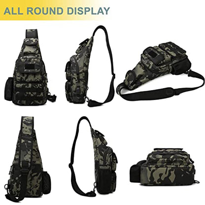 Tactical Shoulder Bag - 1000D Molle Military Backpack Outdoor Daypack Chest Pack (Darkgray) - color: Darkgray