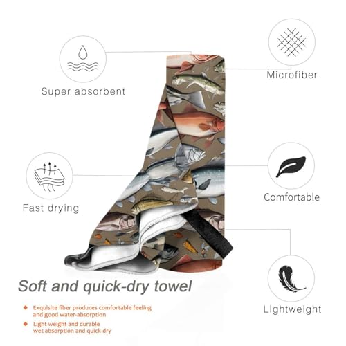 Fishing Bait Print Ultra-Absorbent Microfiber Towel for Outdoor Camping, Hiking, Beach, Travel, Gym, and Home - size: 31.5"x63"