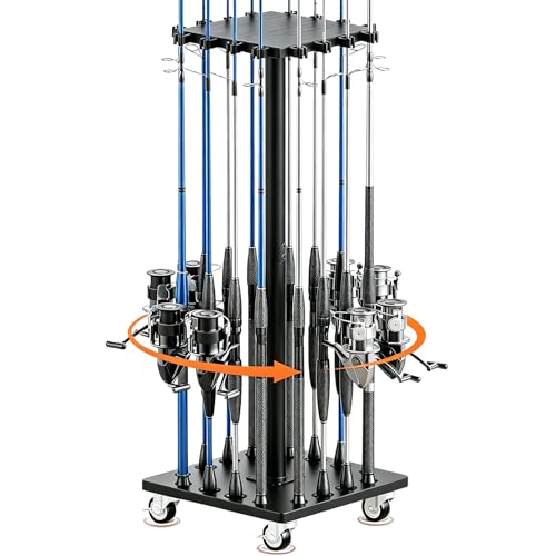 Fishing Rod Holder 360° Rotating, 16 Rods Fishing Pole Holders for Garage, Fishing Pole Storage Rod Rack for Ground, Pole Stand Tackle Organizer for Boat, Fishing Equipment Gift Fishing Gear for Men - color: Modern Black