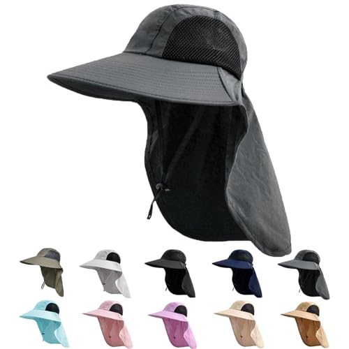 Sun Hat for Men Women with Neck Flap,UPF 50+ UV Protective Hiking Fishing Hats,Wide Brim Sun Hat for Women&Men - color: 1pack-dark Gray