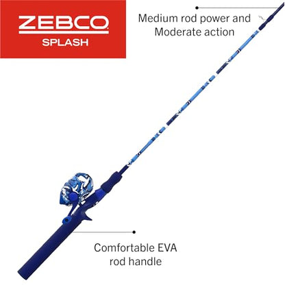 Zebco Splash Spincast Reel and Fishing Rod Combo, Fiberglass Rod, Ball Bearing System, All Metal Gears, 8-Pound Line - color: Tidepool Blue