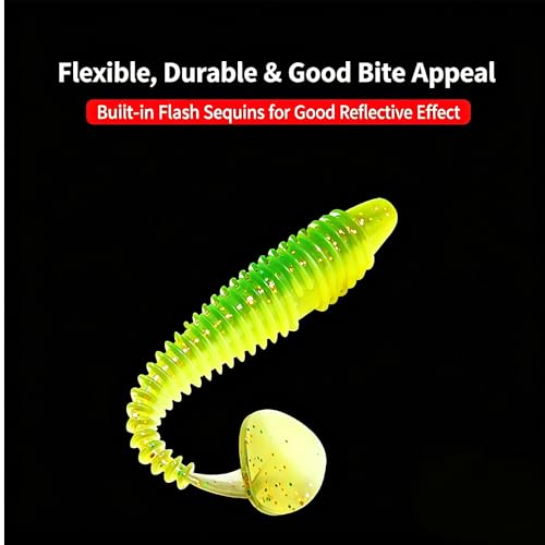 15 Pack Soft Lure, Curly Tail Twisted Worm Bait, Dual Color High Flexible for All Game Fish Freshwater Saltwater - color: Green