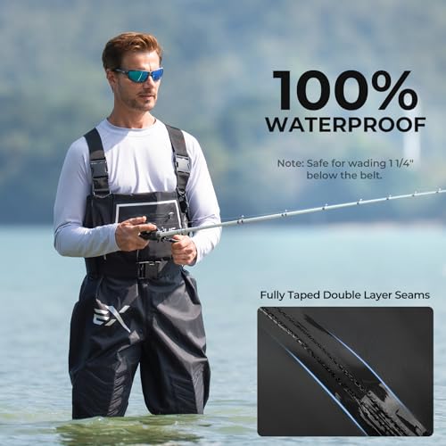 Extremus MarshPro Fishing Waders for Men, 100% Waterproof PVC Chest Waders with Slip-Resistant Boots - color: Black