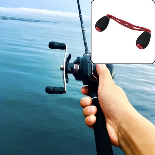 Fishing Reel Handle Red Fishing Baitcasting Handle Rocker Baitcasting Reel Replacement Parts, with EVA Grip Knob and Nut (Red + Black) - color: Red Black