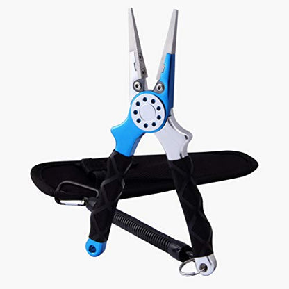 Professional Saltwater/Fresh Water Aluminum Fishing Pliers Tungsten Carbide Cutters Hook Remover with Sheath and Lanyard - color: Blue.t