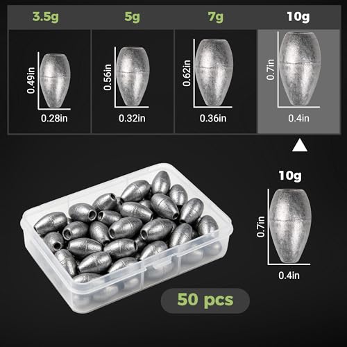 Lead Worm Weights, Bullet Fishing Sinkers for Texas Rig | 40/50 Pack Lead Worm Weights, Smooth Hole , Weedless Rig for Texas Rig and Finesse Bass Fishing 1/8 3/16 1/4 3/8oz - size: 3/8oz-50oz