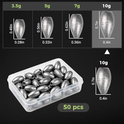 Lead Worm Weights, Bullet Fishing Sinkers for Texas Rig | 40/50 Pack Lead Worm Weights, Smooth Hole , Weedless Rig for Texas Rig and Finesse Bass Fishing 1/8 3/16 1/4 3/8oz - size: 3/8oz-50oz