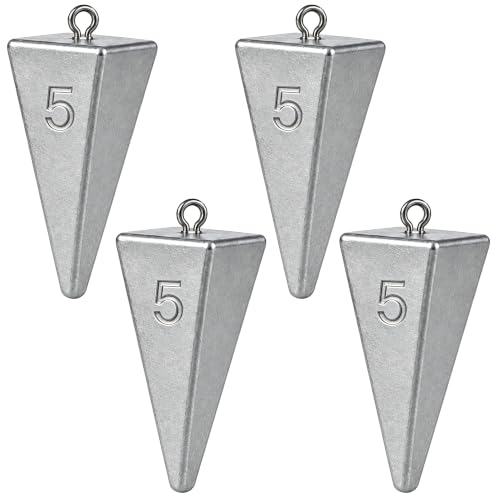 Pyramid Sinkers Fishing Weights, Saltwater Fishing Sinkers for Surf Fishing Gear Tackle - 1oz, 2oz, 3oz - style: 5 Ounce-4pcs