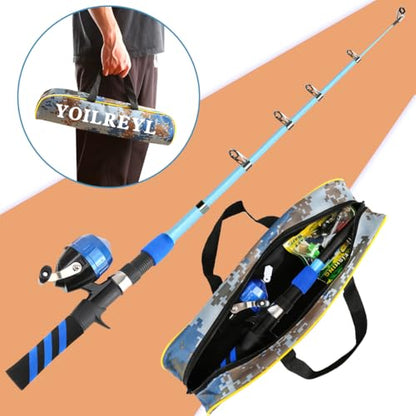 Collapsible Telescopic Fishing Rod and Reel Combo Push Button Small Fishing Pole Kit Beginner Youth Boys Fishing Starter Set Tackle - color: Blue, size: 5.9FT