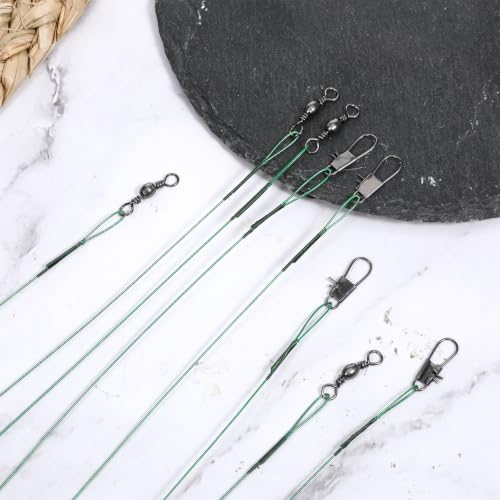 Fishing Leaders, 50 Pcs Steel High-Strength Anti-Bite Wire Leader Line Kit | Fishing Leaders with Swivels for Saltwater Freshwater, Connects Lures Bait Rigs Hooks Tackle (Green, 9.8 Inch)