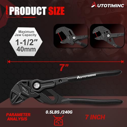7-Inch Adjustable Plier Wrench Premium CR-V Parallel Pliers Parallel Jaw Pliers with Comfortable Grips Groove Lock Mechanism Black Finish - color: Black-7