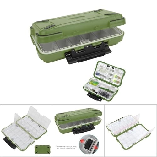 30-Compartment Fishing Lure Box ABS Water proof Tackle Storage Organizer for Lures, Hooks & Kayak Gear(Green) - color: Green