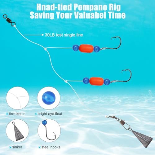 Pompano Rigs for Surf Fishing Saltwater Floats Catfishing Pompano Fishing Rigs with Double Circle Hooks and Pyramid Sinker 5pcs/8pcs - color: yellow- 5pcs