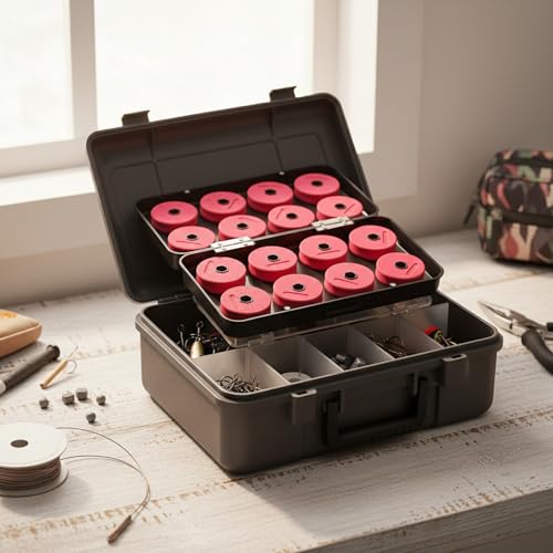 Red PP Plastic Fishing Line Spool Organizer Box for Tackle Storage - Keeps Braided, Fluoro & Mono Spools Secure (1 Pack) - size: 7.87 x 4.33 x 1.38 in