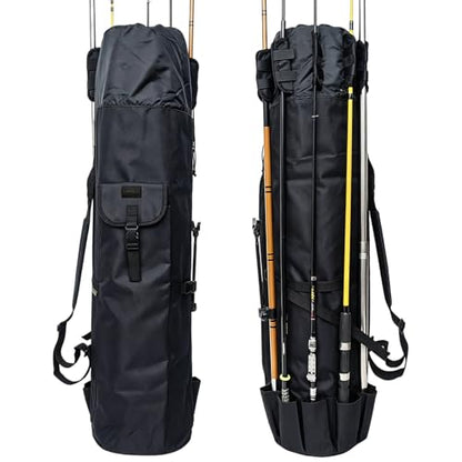 DONQL Fishing Rod Bags, Outdoor Fishing Pole Case, Multifunction Camping Portable Travel Carry Cases Backpack, Fishings Rod and Reel Case Holds 5 Poles & Rig Tackles, Fishings Gift for Men - color: Black