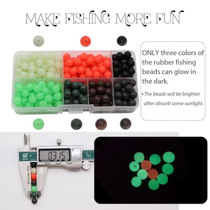 Dovesun Soft Rubber Fishing Beads Fishing Bait Eggs Accessories 7 Colors with Tackle-Box 0.23in(600pcs), 0.31in(250pcs), 0.39in(120pcs) - color: Round-0.31in/8mm*250pcs