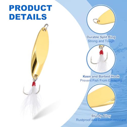 PATIKIL Fishing Spoons, Fishing Lures Casting Spoon Treble Hooks Jigs Hard Metal Spinner Baits - color: Gold Tone, size: 3/5 oz