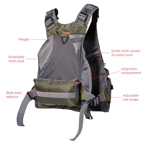 BASSDASH Strap Fishing Vest Adjustable for Men and Women, for Fly Bass Fishing and Outdoor Activities - color: Army Green