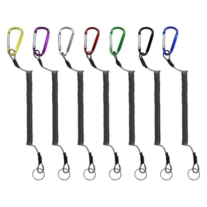 Dnyta 7 Pcs Retractable Wire Key Lanyard, High Elastic Steel Wire Fishing Lanyards with Carabiner and Keychain, Tool Lanyard for Keys Pliers Boating, Multi Colored