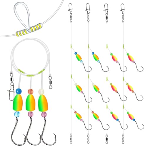 Dovesun 10PCS/4PCS Pompano Rigs for Surf Fishing Unique T-Knot Strong Pre-Rigged Surf Fishing Rigs with Three Circle Hooks Saltwater Pompano Floats - color: 4PCS