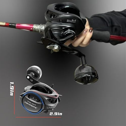 Baitcaster Reel Carbon Fiber 9+1 Ball Bearings Anti-Corrosion Baitcasting Fishing Reel Magnetic Brake System Bait Caster Reel High Speed Gear Ratio 6.3:1 Ultra Smooth - style: Left Hand
