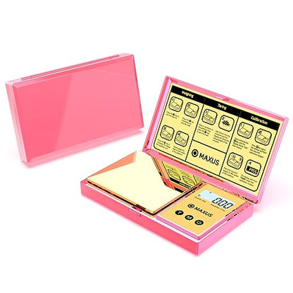 MAXUS Digital Gram Scale with 200g x 0.01g Capacity, Stylish Pink Plated Shining Cover and Platform, Mini Pocket Scale for Food and Jewelry - color: Pink