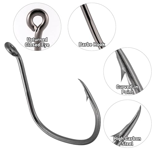 Dr.Fish 50 Pack Big River Bait Hooks Catfish Fishing Hooks Live Bait Offset Freshwater River Fishing Trotline Catfish Tackle - size: #8-50 Pack