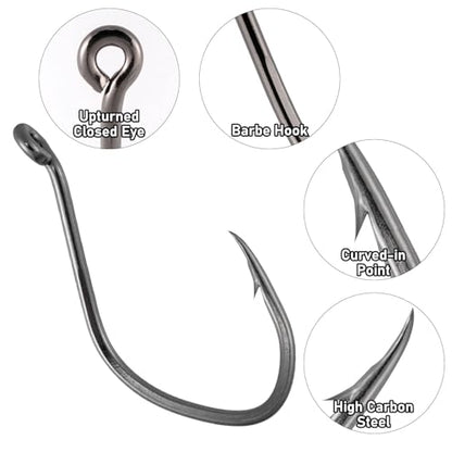 Dr.Fish 50 Pack Big River Bait Hooks Catfish Fishing Hooks Live Bait Offset Freshwater River Fishing Trotline Catfish Tackle - size: #8-50 Pack