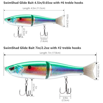 Bassdash SwimShad Glide Baits Jointed Swimbait Bass Pike Salmon Trout Muskie Fishing Lure - color: Gizzard Shad, size: 4.5in/0.65oz