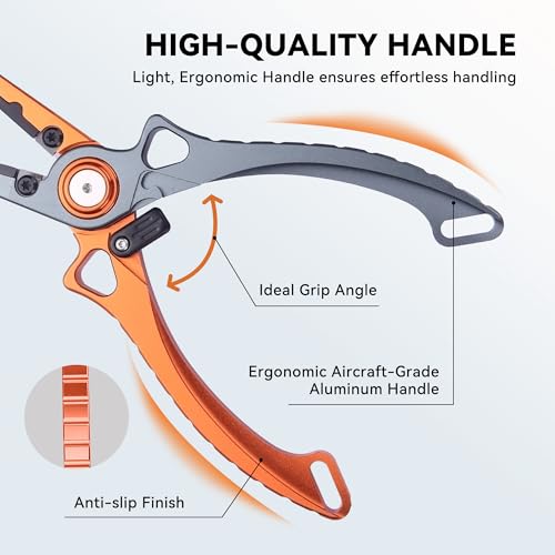 Fishing Pliers Hook Remover, Saltwater Split Ring Pliers with Safety Lock, Fishing Gear with Sheath and Lanyard, Fishing Gifts for Men - color: Orange