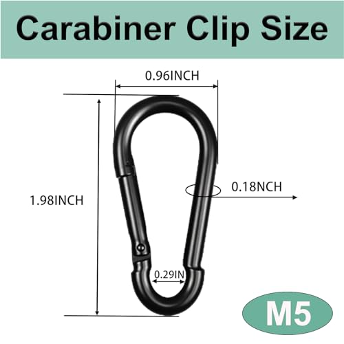 Black Carabiner, Heavy Duty Galvanized Steel Spring Snap Hook Carabiner Clips with 220LBS Holding Capacity, Ideal for Outdoor, Hammock, Swing and Travel (10PCS M5 2Inch) - size: 10PCS-M5, style: Black
