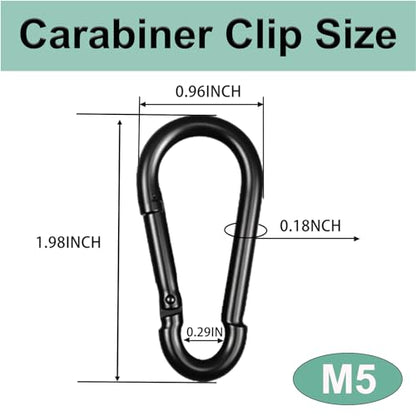Black Carabiner, Heavy Duty Galvanized Steel Spring Snap Hook Carabiner Clips with 220LBS Holding Capacity, Ideal for Outdoor, Hammock, Swing and Travel (10PCS M5 2Inch) - size: 10PCS-M5, style: Black