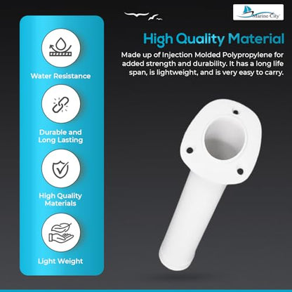 MARINE CITY Flush Mount Fishing Rod Holder 30 Degree Polypropylene, Durable, Lightweight, Easy Access for Fishing, Fits 2" Hole, Ideal for Kayaks, Boats and Yachts - color: White, style: 2 Pcs