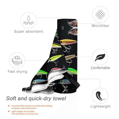 Fishing Lure Quick Dry Microfiber Towel with Carabiner and Pouch,Lightweight Compact Travel Towel for Camping,Gym,Hiking - size: 27.5"x55"
