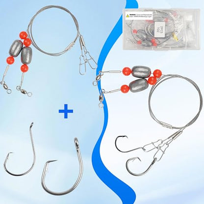 SILANON Pre-Rigged Carolina rig Saltwater Grouper Rig Egg Sinker Flounder Rigs with 10 Circle Hooks Steel Wire Leader for Catfish Snapper Flounder Halibut Redfish Surf Fishing Bottom Rig - size: 0.75oz Egg sinker Rig(4pcs)+Circle hooks(10pcs)