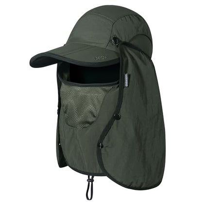 GADIEMKENSD UPF 50+ Folding Fishing Hat 360 Outdoor Sun Hat - color: Army Green