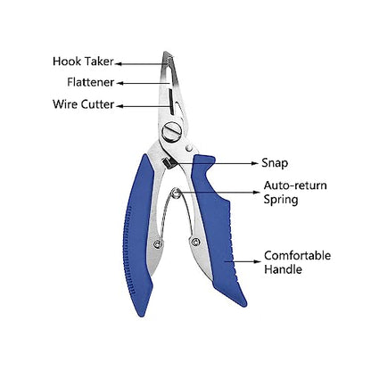 SEIWEI Fishing Pliers Scissors Braid Cutters Stainless Split Ring Pliers Hook Remover Steel Fishing Line Cutting Tool with Cover for Saltwater Freshwater (Black) - color: Black