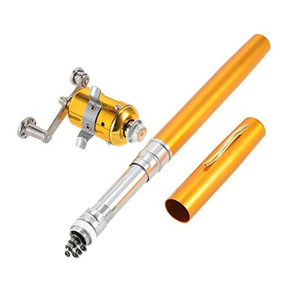 Jatzde Mini Portable Pocket Fish Rod Pen Aluminum Alloy Fishing Rod Pole Reel Combos… - color: Gold