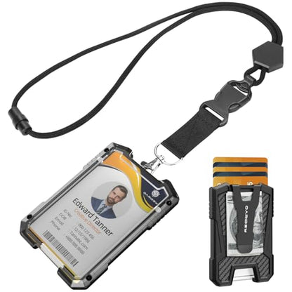 Oaridey Carbon Fiber Badge Holder with Lanyard, Heavy Duty Lanyard with Safety Breakaway Buckle for ID Card/Badge Holder - style: Badge Holder with Lanyard